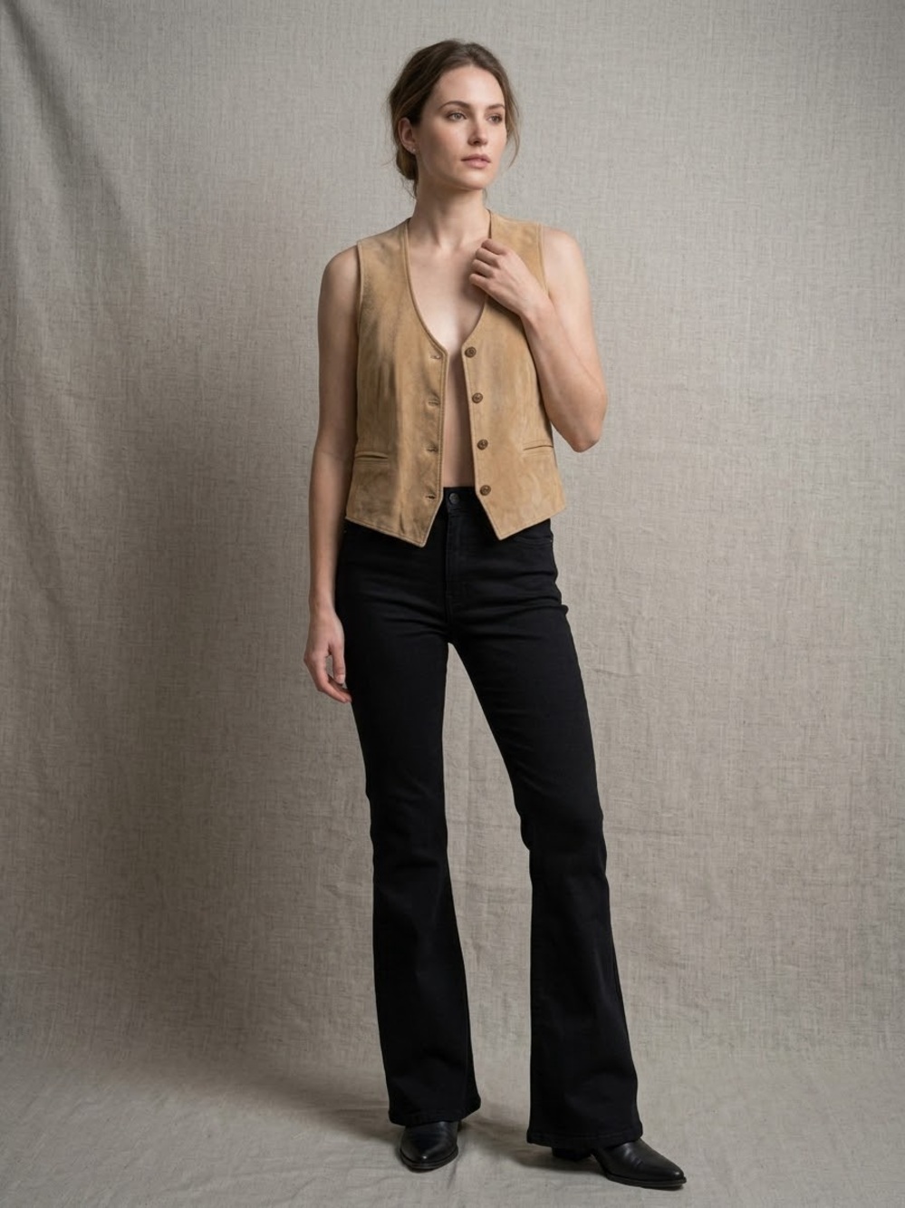 Vintage b.u.m Equipment genuine Suede Button-Front Vest in Tan — Women